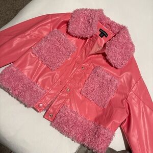 PrettyLittleThing Pink Teddy Faux Leather Jacket